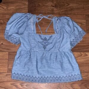Old Navy Light Blue Embroidered Blouse